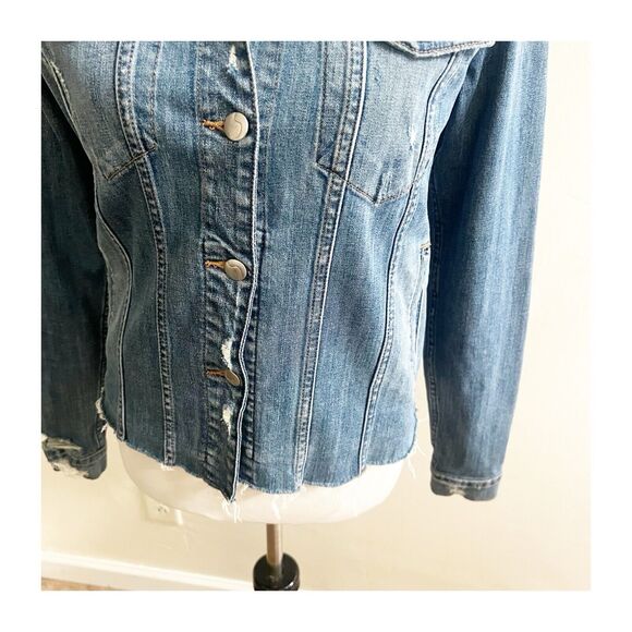 Joe’s Jeans Distressed Jean Jacket Long Sleeve Size XS Grunge Boho Raw Hem - Picture 14 of 14